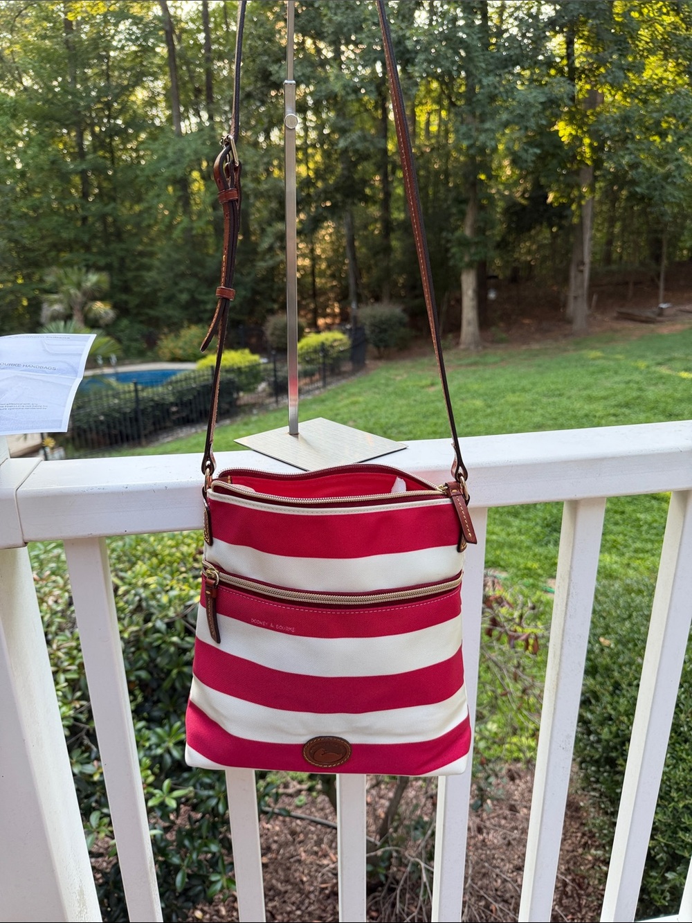 25$ LOW Dooney & Bourke Pink and White Striped Crossbody Bag GUC - Picture 12 of 16